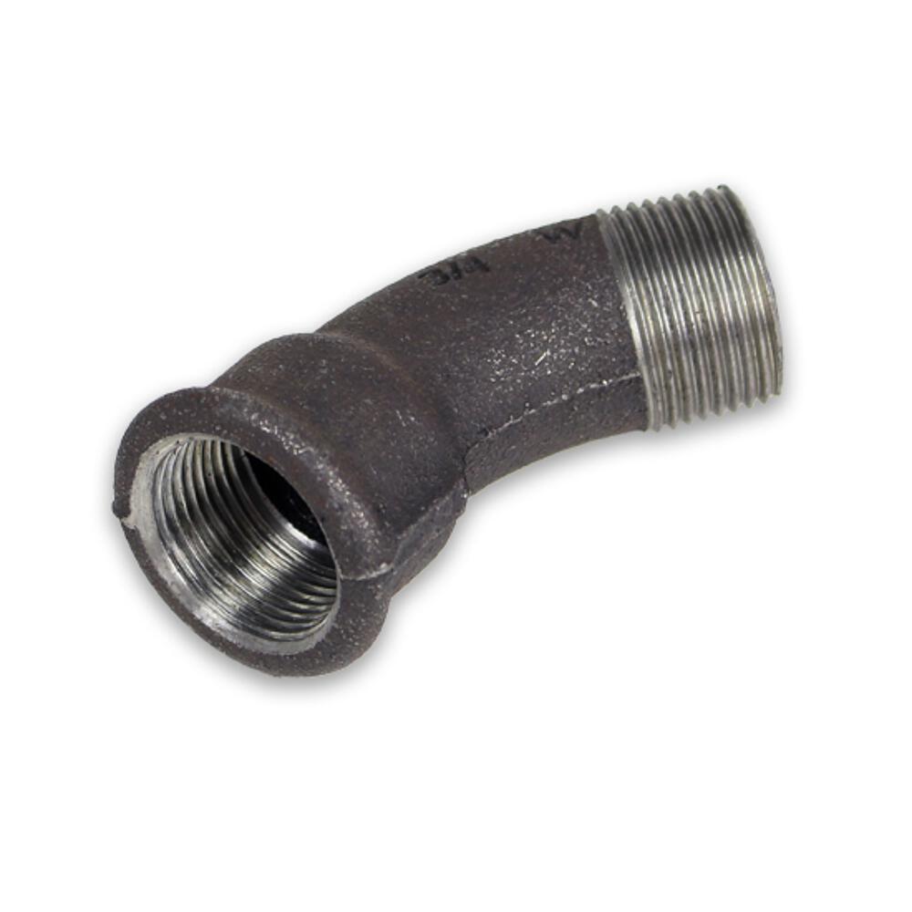 Tempergussfitting, Langer Bogen 45° (IGxAG) Schwarz - Heizung99.de