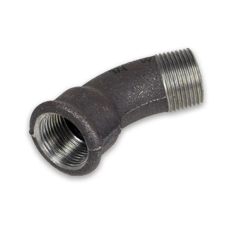 Tempergussfitting, Langer Bogen 45° (IGxAG) Schwarz - Heizung99.de